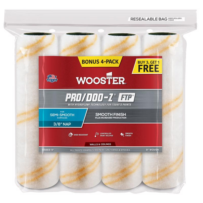 WOOSTER PRO/DOO-Z RR868 FTP 9" X 3/8" 4-PACK ROLLER COVERS
