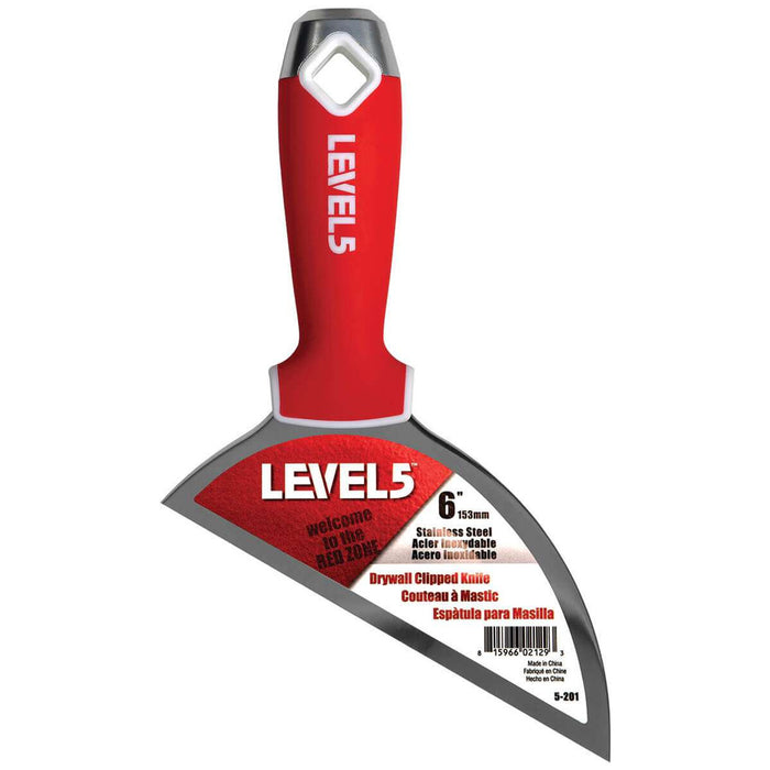 Level 5 - 6" Stainless Steel Clipped Knife w/ Soft Grip Handle