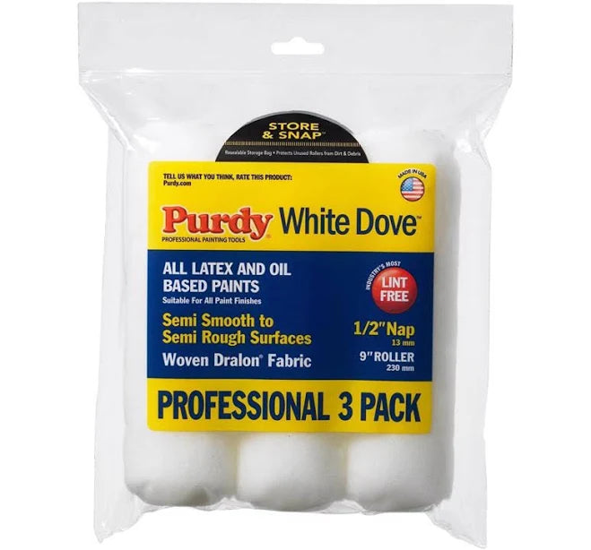 Purdy White Dove Woven Fabric 9 in. W X 1/2 in. Paint Roller Cover 3 PK